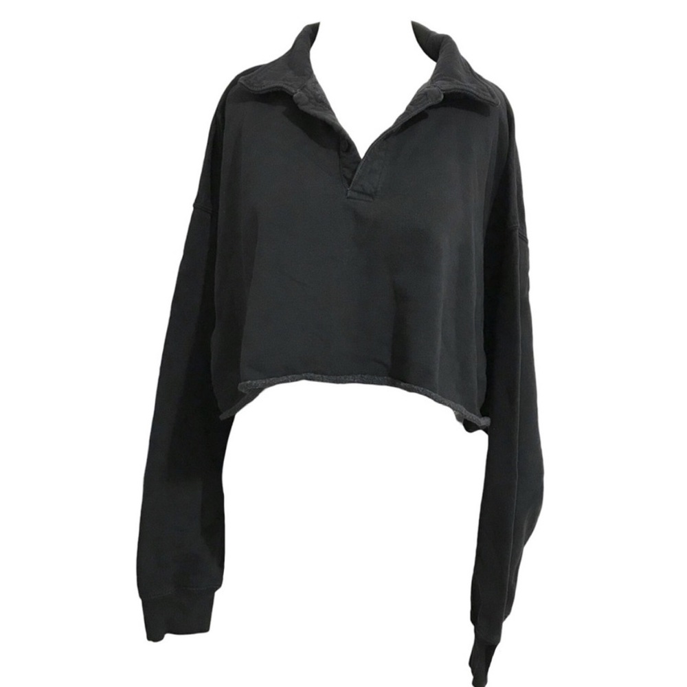 John Galt Brandy Melville Cropped Oversized Sweater V-Neck Collar Raw Hem OS